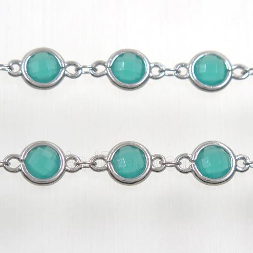copper chain with green Chinese crystal glass, platinum plated