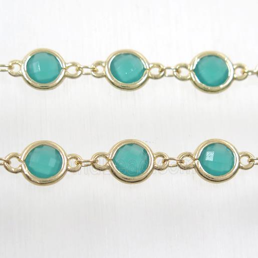 copper chain with green Chinese crystal glass, gold plated