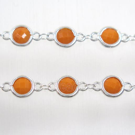 copper chain with orange Chinese crystal glass, silver plated