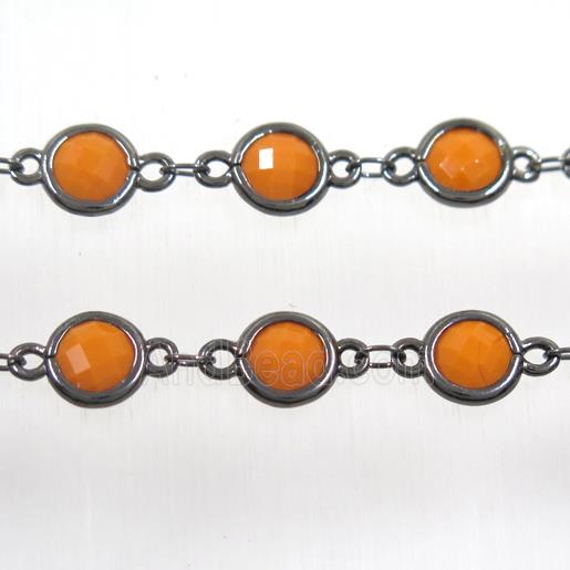 copper chain with orange Chinese crystal glass, black plated