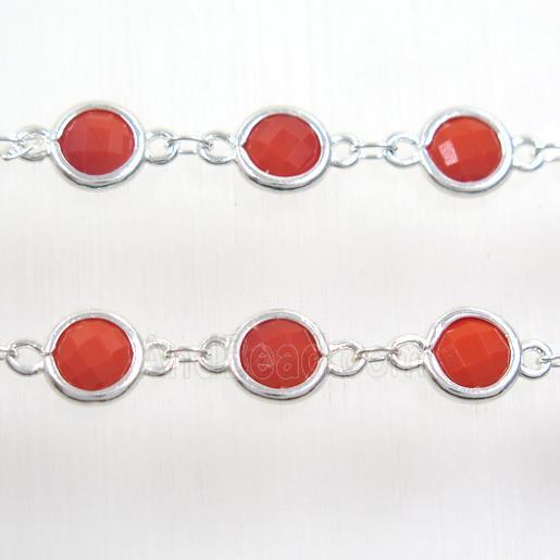 copper chain with red Chinese crystal glass, silver plated