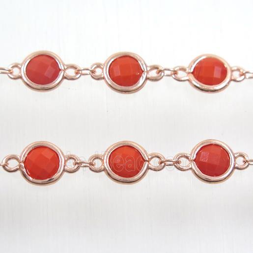 copper chain with red Chinese crystal glass, rose gold
