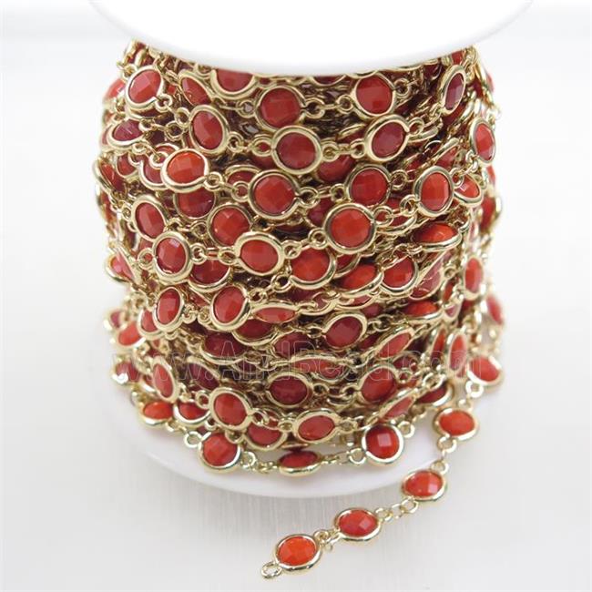 copper chain with red Chinese crystal glass, gold plated
