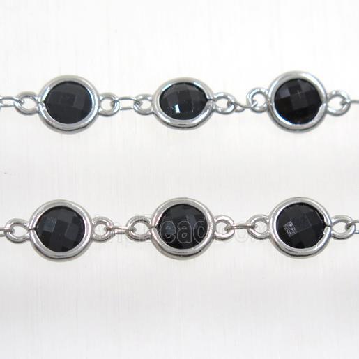 copper chain with black Chinese crystal glass, platinum plated