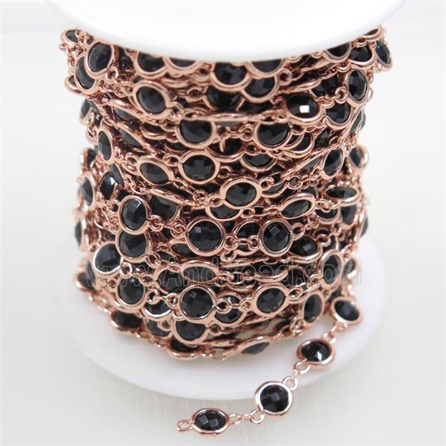 copper chain with black Chinese crystal glass, rose gold