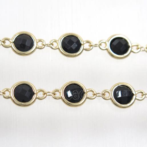 copper chain with black Chinese crystal glass, gold plated