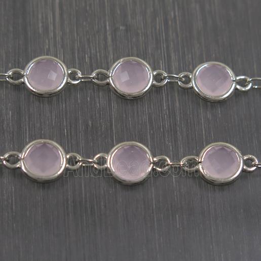 copper chain with pink Chinese crystal glass, platinum plated