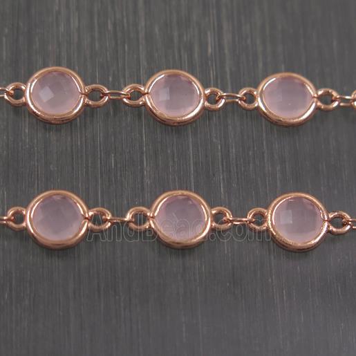 copper chain with pink Chinese crystal glass, rose gold