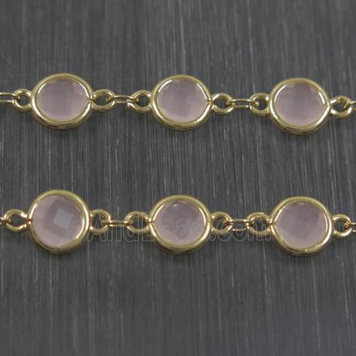 copper chain with pink Chinese crystal glass, gold plated