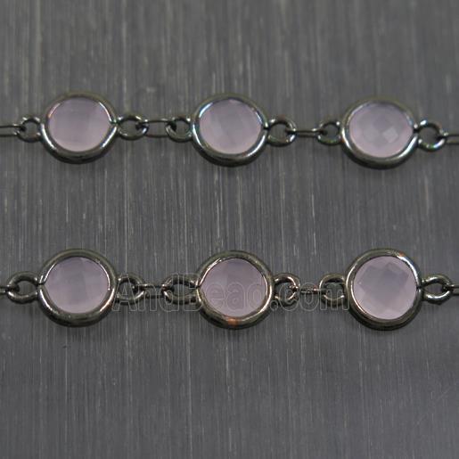copper chain with pink Chinese crystal glass, black plated