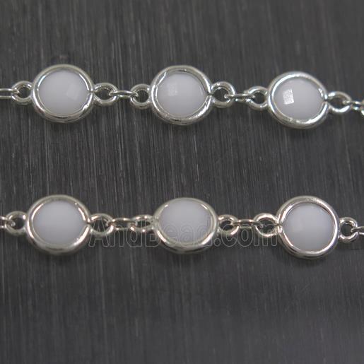 copper chain with white Chinese crystal glass, silver plated