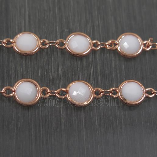 copper chain with white Chinese crystal glass, rose gold