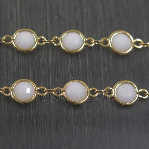 copper chain with white Chinese crystal glass, gold plated