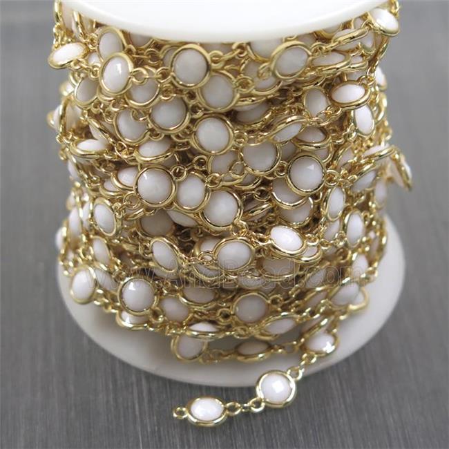 copper chain with white Chinese crystal glass, gold plated