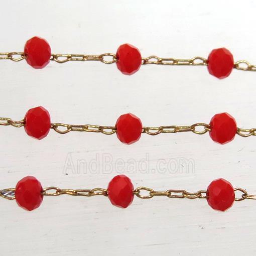 copper chain with red Chinese crystal glass bead