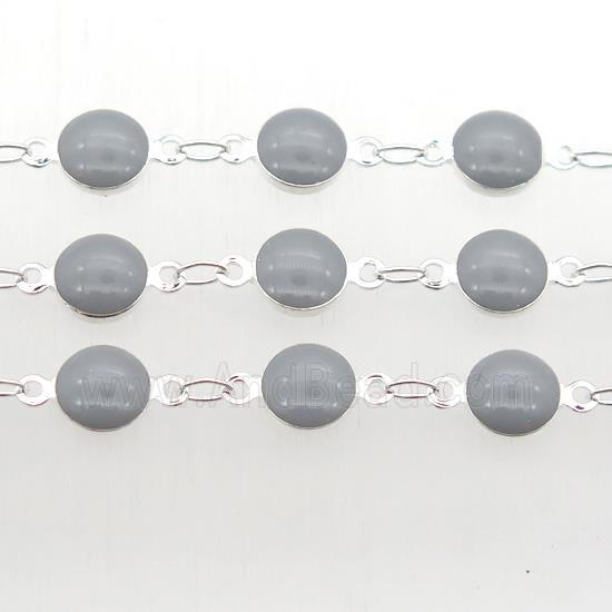 gray Porcelain Glass Chain, silver plated