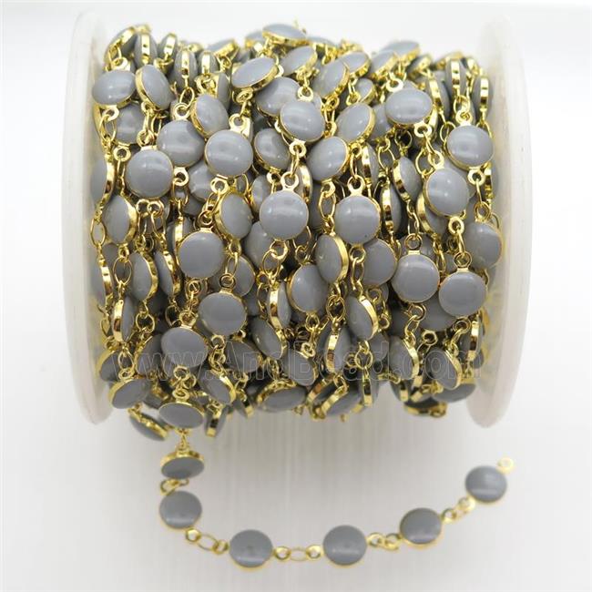 gray Porcelain Glass Chain, gold plated