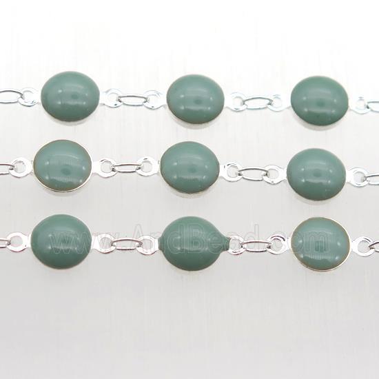 green Porcelain Glass Chain, silver plated