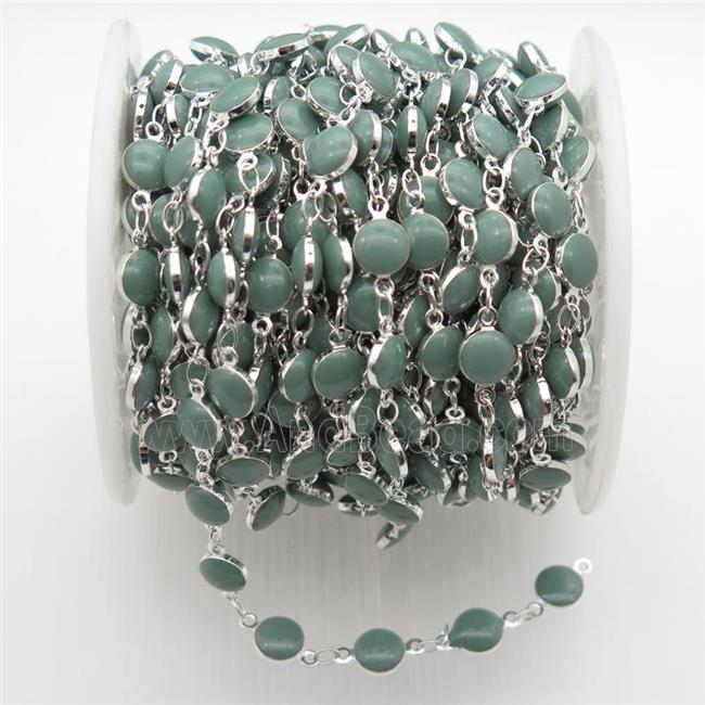 green Porcelain Glass Chain, silver plated