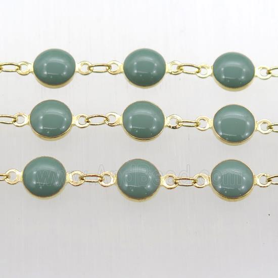 green Porcelain Glass Chain, gold plated