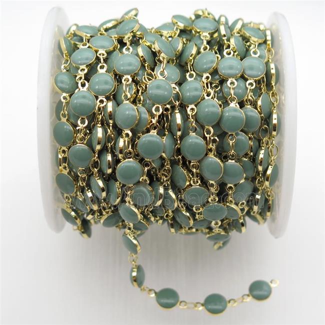 green Porcelain Glass Chain, gold plated