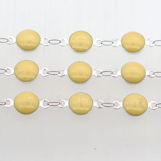 yellow Porcelain Glass Chain, silver plated