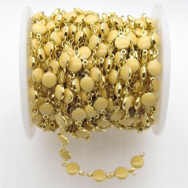 yellow Porcelain Glass Chain, gold plated