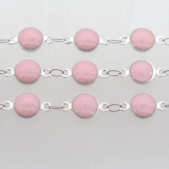pink Porcelain Glass Chain, silver plated