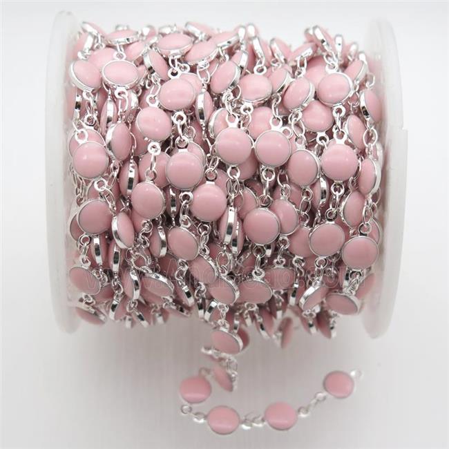 pink Porcelain Glass Chain, silver plated