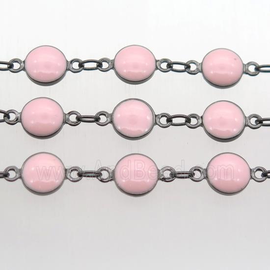 pink Porcelain Glass Chain, black plated