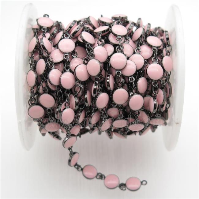 pink Porcelain Glass Chain, black plated