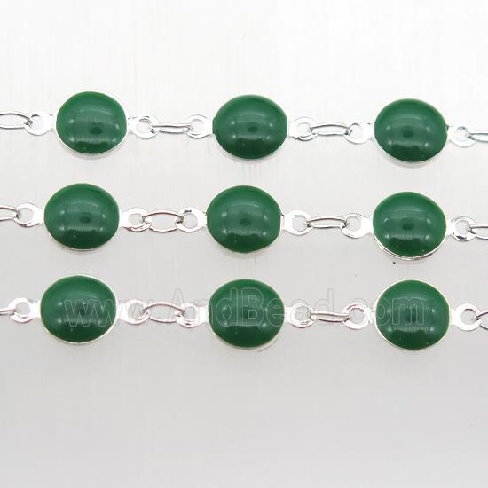 green Porcelain Glass Chain, silver plated