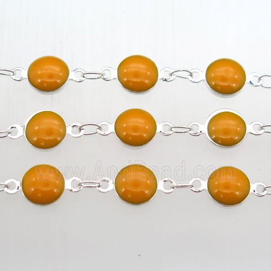 orange Porcelain Glass Chain, silver plated
