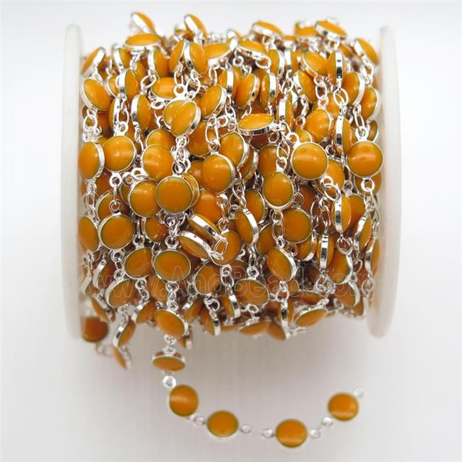 orange Porcelain Glass Chain, silver plated
