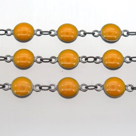 orange Porcelain Glass Chain, black plated