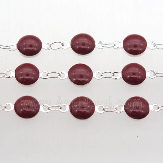 darkred Porcelain Glass Chain, silver plated