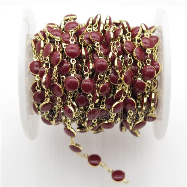 darkred Porcelain Glass Chain, gold plated