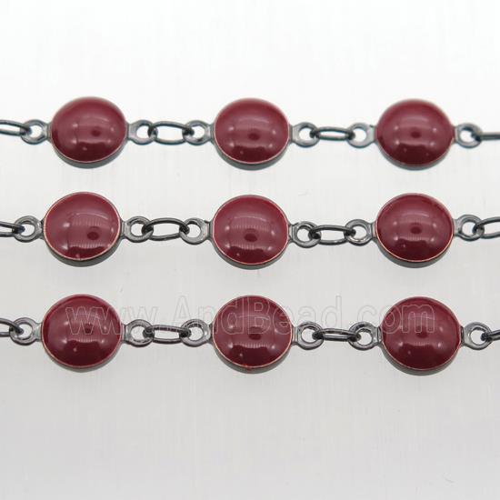 darkred Porcelain Glass Chain, black plated