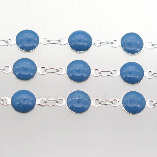 blue Porcelain Glass Chain, silver plated