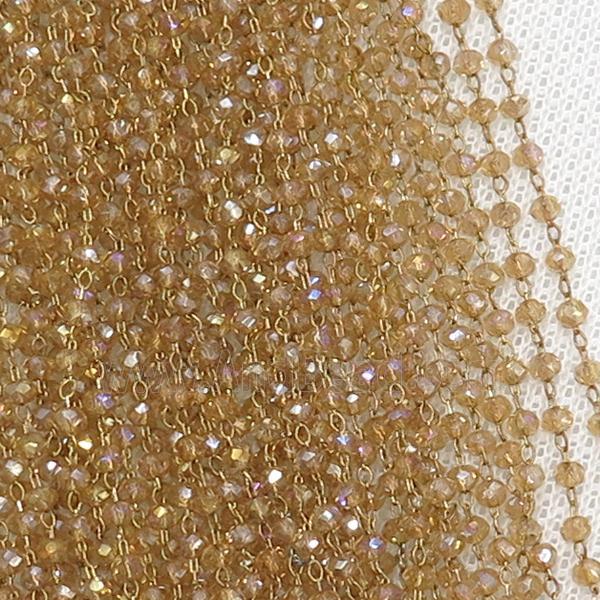 raw brass chain with gold champagne crystal glass