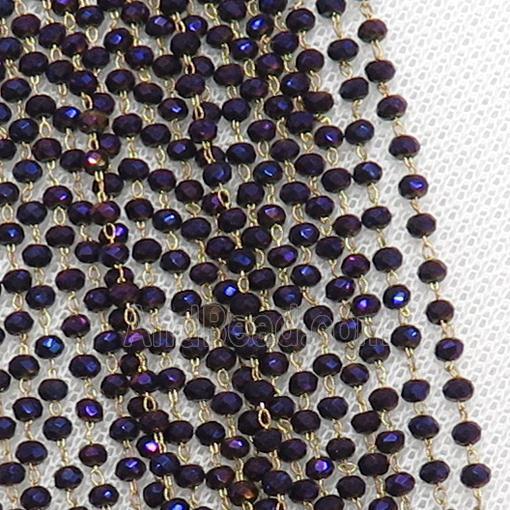 raw brass chain with purple electroplated crystal glass