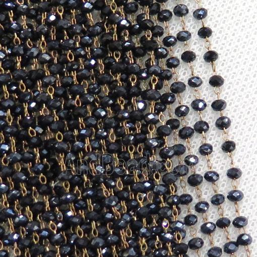 raw brass chain with black crystal glass