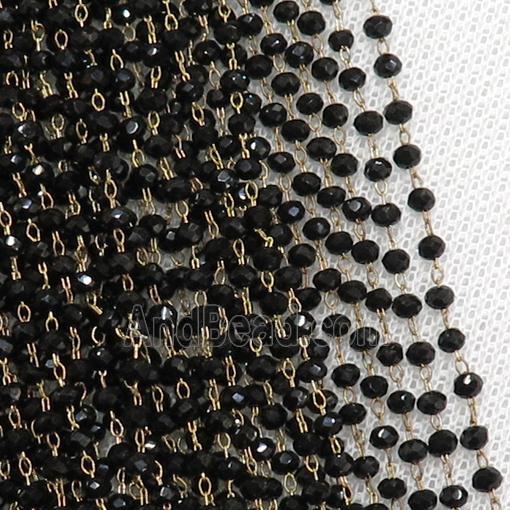 raw brass chain with black crystal glass