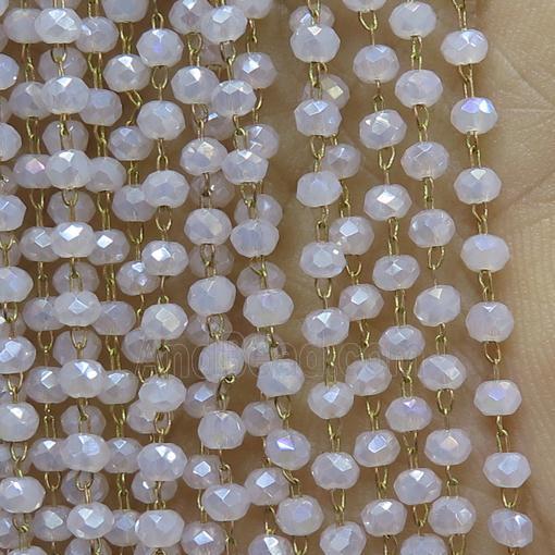 raw brass chain with crystal glass, white AB-color