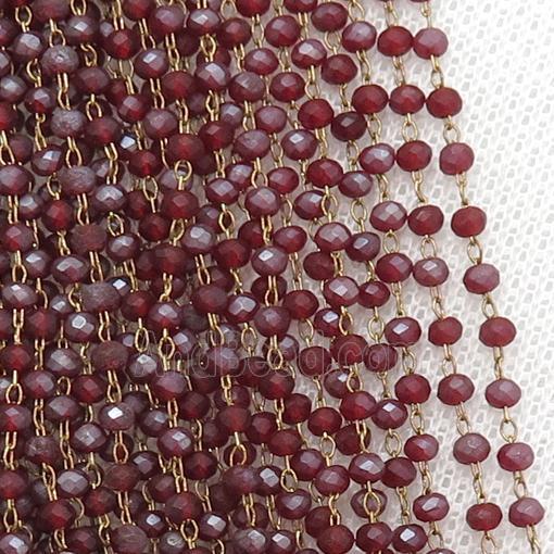 raw brass chain with matte red crystal glass