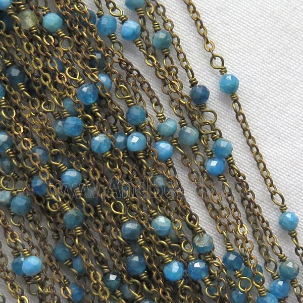 raw brass chain with blue Apatite