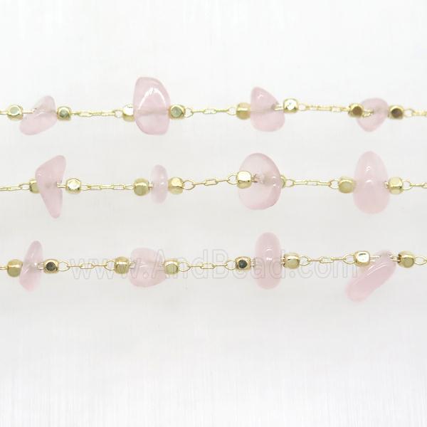 Rose Quartz chips chain, gold plated