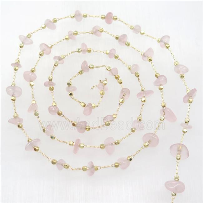 Rose Quartz chips chain, gold plated