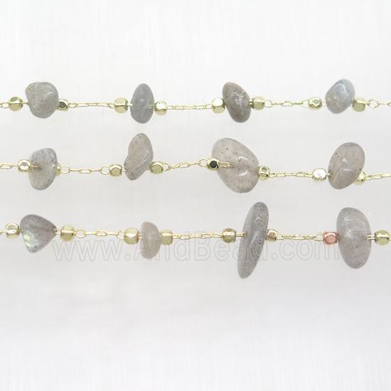Labradorite beads chip chain, gold plated