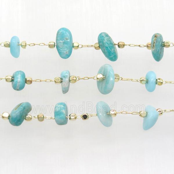 Amazonite chip beads chain, gold plated